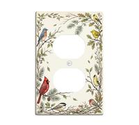 Birds Duplex Outlet Covers Wall Plate, Nature Vintage Branches Leaves Winter Green Plastic Standard Size Wall Plates for Electrical Outlets for Home Living Room Bedroom Bathroom Decor