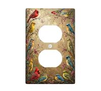 Birds Duplex Outlet Covers Wall Plate, Nature Vintage Flowers Branches Spring Green Plastic Standard Size Wall Plates for Electrical Outlets for Bedroom Bathroom Kitchen Entrance Decor