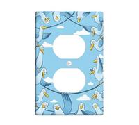 Birds Duplex Outlet Covers Wall Plate, Playful Fanciful Clouds Rope Summer Blue Plastic Standard Size Wall Plates for Electrical Outlets for Home Living Room New Apartment Decor