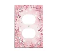 Birds Duplex Outlet Covers Wall Plate, Spring Floral Flowers Petals Spring Peach Plastic Standard Size Double Power Outlet Cover Plate for Bedroom Bathroom Kitchen Entrance Decor