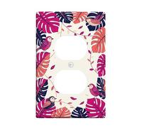 Birds Duplex Outlet Covers Wall Plate, Tropical Modern Leaves Vines Summer Peach Plastic Standard Size Wall Plates for Electrical Outlets for Home Living Room New Apartment Decor