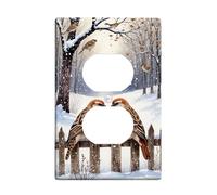 Birds Duplex Outlet Covers Wall Plate, Winter Nature Snow Trees Winter White Plastic Standard Size Face Plates for Electrical Outlets for New Apartment Home Bedroom Office Decor