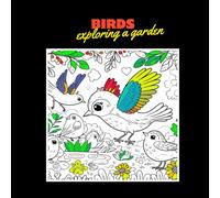 Birds exploring a garden: Coloring book page for children