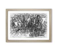 Birds Eye View of New York City in Abstract Framed Print | A2 Oak Framed Wall Art | Ready to Hang | Abstract Cityscape Picture | Living Room Bedroom Lounge Office