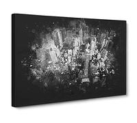 Birds Eye View Of New York City Paint Splash Modern Art Canvas Wall Art Print Ready to Hang, Framed Picture for Living Room Bedroom Home Office Décor, 24x16 Inch (60x40 cm)
