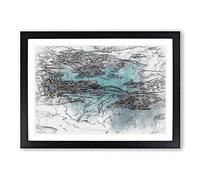 Birds Eye View of Sydney Australia in Abstract Framed Print | A2 Black Framed Wall Art | Ready to Hang | Abstract Fantasy Picture | Living Room Bedroom Lounge Office