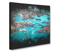 Birds Eye View of Sydney Australia Paint Splash Canvas Print | Gallery Wrapped 30mm Frame Wall Art | 14x14 inches | Ready to Hang | Modern Bird Picture | Living Room Bedroom Lounge Office