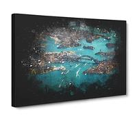 Birds Eye View Of Sydney Australia Paint Splash Canvas Print | Gallery Wrapped 30mm Frame Wall Art | 20x14 inches | Ready to Hang | Modern Bird Picture | Living Room Bedroom Lounge Office