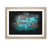 Birds Eye View Of Sydney Australia Paint Splash Modern Art Framed Print | A3 Oak Framed Wall Art | Ready to Hang | Modern Nature Picture | Living Room Bedroom Lounge Office