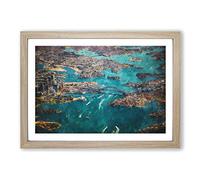 Birds Eye View of Sydney Australia Painting Framed Print | A2 Oak Framed Wall Art | Ready to Hang | Modern Historical Picture | Living Room Bedroom Lounge Office