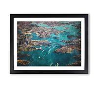 Birds Eye View Of Sydney Australia Painting Modern Art Framed Print | A3 Black Framed Wall Art | Ready to Hang | Modern Historical Picture | Living Room Bedroom Lounge Office
