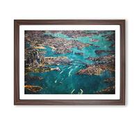 Birds Eye View Of Sydney Australia Painting Modern Art Framed Print | A4 Walnut Framed Wall Art | Ready to Hang | Modern Historical Picture | Living Room Bedroom Lounge Office