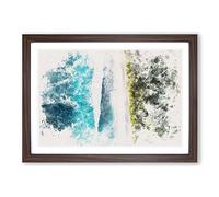 Birds Eye View of The Beach Watercolour Framed Print | A2 Walnut Framed Wall Art | Ready to Hang | Modern Beach Picture | Living Room Bedroom Lounge Office