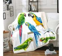 Birds Fleece Throw Blanket Parrot Sherpa Blanket for Kids Boys Girls Colorful Animal Plush Blanket Green Blue Fuzzy Blanket for Sofa Bed Couch,Double 60x79 Inch