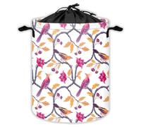 Birds Floral Laundry Hampers With Drawstring Flowers Laundry Baskets For Bathroom Romantic Portable Clothes Storage Organizer Basket Rustic Farmhouse W 35 L 44 Cm