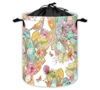 Birds Floral Laundry Hampers With Drawstring Flowers Laundry Baskets For Bathroom Rustic Farmhouse Portable Clothes Storage Organizer Basket Retr W 35 L 44 Cm