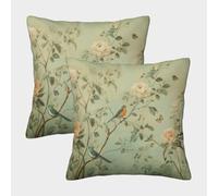Birds+FloralArtStyle-Butterflies+VintageDesign Pillow Covers 2 Pack Cozy Pillowcase Art Cushion Case Polyester Decorative Couch Living Room 50x50cm