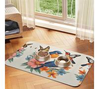 Birds Flowers Butterfly Print Cat Food Mat Pet Feeding Mat for Floor Pet Supplies Dog Water Bowl Mat Dog Essentials