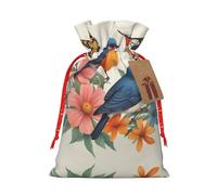 Birds Flowers Butterfly print Christmas Packing Bag Linen Bags with Drawstring Wedding Present Bag