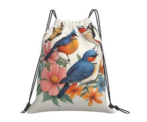 Birds Flowers Butterfly Print Women Men Drawstring Bag Lightweight Drawstring Backpack Durable Gym Sack For Yoga Beach Gym