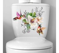 Birds Flowers Butterfly Toilet Seat Lid Stickers Self-Adhesive Bathroom Wall Sticker Floral Birds Butterfly Toilet Seat Decals DIY Removable Waterproof Sticker for Bathroom Cistern