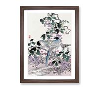 Birds & Flowers By Kono Bairei Asian Japanese Framed Print | A2 Walnut Framed Wall Art | Ready to Hang | Asian Floral Picture | Living Room Bedroom Lounge Office