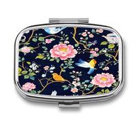 Birds Flowers Coffee Portable Pill Organizer with 2 Compartments Square Medicine Box Compact Travel Pharmacy Case