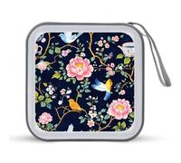 Birds Flowers Coffee Portable Zipper CD Case 40 Capacity DVD Collection Holder for Car Office Home Travel