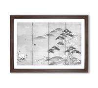 Birds & Flowers of Four Seasons by Kano Tan'yu Framed Print | A2 Walnut Framed Wall Art | Ready to Hang | Modern Floral Picture | Living Room Bedroom Lounge Office