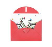 Birds Flowers on Bikes Red prints Greeting Cards 6x4-inch with Envelope | Perfect for writing greetings and thank-you notes