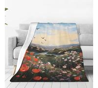 Birds Flying Over Flower Fields Throw Blanket for Couch, Plush Fuzzy Soft Flannel Blankets and Throws for Sofa, 50"x40" Bed Blankets for Travel Camping Chair, All Season Warm Fleece Blanket