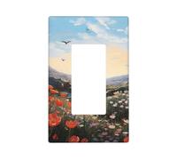 Birds flying over flower fields Wall Plate Cover 1 Gang Light Switch Cover Decorative Single Duplex Wall Plates Standard Size Decorator Blank Electrical Switch Plate Cover for Electrical Outlets