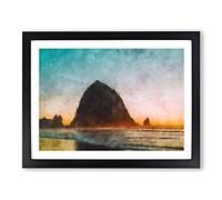 Birds Flying Over The Beach Painting Modern Art Framed Print | A3 Black Framed Wall Art | Ready to Hang | Modern Beach Picture | Living Room Bedroom Lounge Office