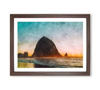 Birds Flying Over The Beach Painting Modern Art Framed Print | A3 Walnut Framed Wall Art | Ready to Hang | Modern Beach Picture | Living Room Bedroom Lounge Office
