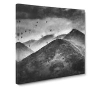 Birds Flying Over the Lake District Canvas Print | Gallery Wrapped 30mm Frame Wall Art | 20x20 inches | Ready to Hang | Abstract Landscape Picture | Living Room Bedroom Lounge Office