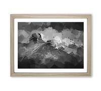 Birds Flying Over The Lake District In Abstract Modern Art Framed Wall Art Print, Ready to Hang Picture for Living Room Bedroom Home Office Décor, Oak A4 (34 x 25 cm)