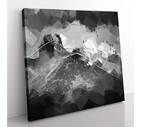Birds Flying Over the Lake District in Abstract Modern Canvas Wall Art Print Ready to Hang, Framed Picture for Living Room Bedroom Home Office Décor, 35x35 cm (14x14 Inch)