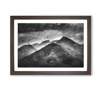 Birds Flying Over The Lake District Painting Framed Print | A2 Walnut Framed Wall Art | Ready to Hang | Modern Landscape Picture | Living Room Bedroom Lounge Office