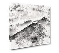 Birds Flying Over the Lake District Watercolour Modern Canvas Wall Art Print Ready to Hang, Framed Picture for Living Room Bedroom Home Office Décor, 14x14 Inch (35x35 cm)