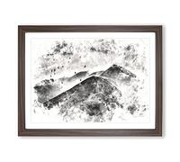 Birds Flying Over The Lake District Watercolour Modern Framed Print | A4 Walnut Framed Wall Art | Ready to Hang | Modern Landscape Picture | Living Room Bedroom Lounge Office