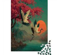 Birds Flying over The Lake,Puzzles Pink Cherry Blossoms And Green Willow Trees Gemusterte Nachhaltige Puzzles Für Erwachsene Hochwertige Holzspielpuzzles 70x50cm/1000pcs
