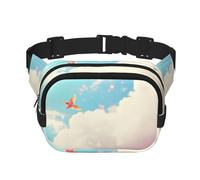 Birds flying under white clouds Square double - layer fanny pack with adjustable shoulder strap - travelling fanny pack - perfect for outdoor sports, Black, One Size