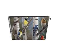 Birds in Birch Tree Prints PVC Leather Travel Toiletry Bag with Silver Zippers, Waterproof Cosmetic Organiser for Makeup, Toiletries & Essentials