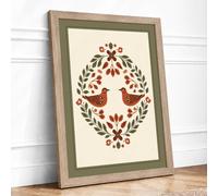 Birds in Botanical Frame Vintage Framed Wall Art Print A1 Oak