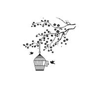 Birds in Cage Reusable Stencil A3 A4 A5 Modern Wall Decor Tree Animal Style / T15 (Mylar Reusable Stencil, A4 Size - 210 x 297 mm, 8.3 x 11.7 in)