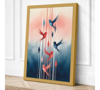 Birds in Falling Rain Canvas Wall Art Print 30x20 Inch
