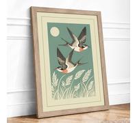 Birds in Flight Japandi Framed Wall Art Print A1 Oak