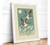 Birds in Flight Japandi Framed Wall Art Print A1 White