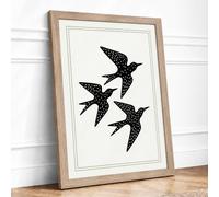 Birds in Flight Minimalist Framed Wall Art Print A2 Oak | Ready to Hang, Premium Gi Paper, Fade-Resistant Inks, Securely Packaged, UK Made