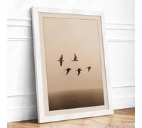 Birds in Flight Minimalist Framed Wall Art Print A3 (42×29.7cm) White, Wall Decor for Living Room, Bedroom, Office & Home, Ready to Hang, Art Gift